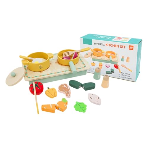 Pretend Play Kitchen Cooking Set, Wooden Kids Kitchen Accessories, Sturdy Realistic Cookware with Pots, Shovels and Vegetables for Boys and Girls Role-Playing Fun, Wood Pretend Play Kitchen Cooking Set, Wooden Kids Kitchen Accessories, Sturdy Realistic Cookware with Pots, Shovels and Vegetables for Boys and Girls Role-Playing Fun, Wood von Fbinys