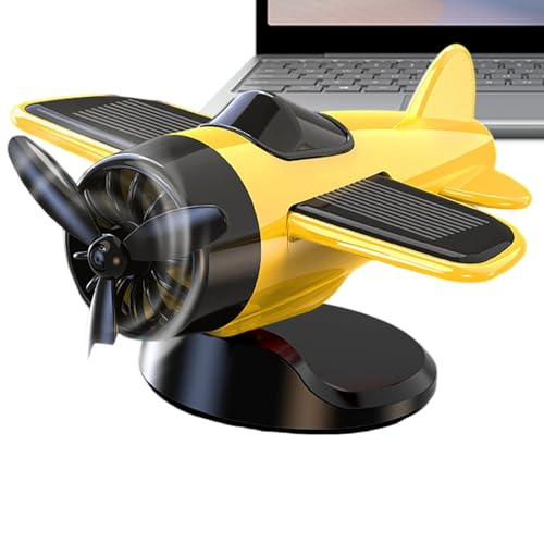 Solar Airplane Toy, Car Ornament, Rotating Solar-Powered Decoration, Racing Fan Model Design, Interior Accessory for Car Dashboard and Vehicle Collectible, White Red Yellow Green von Fbinys