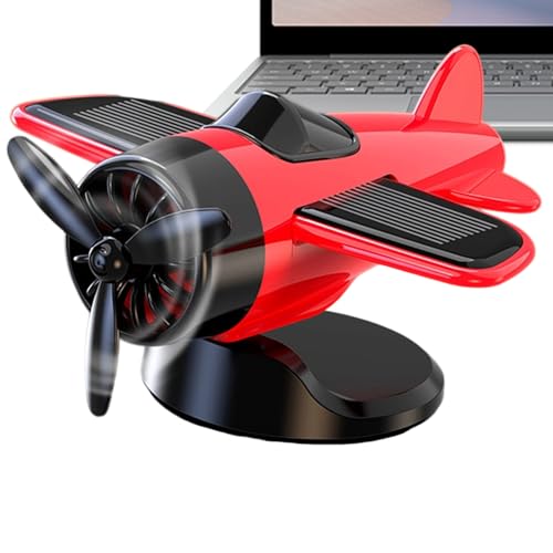 Solar Airplane Toy, Car Ornament, Rotating Solar-Powered Decoration, Racing Fan Model Design, Interior Accessory for Car Dashboard and Vehicle Collectible, White Red Yellow Green von Fbinys