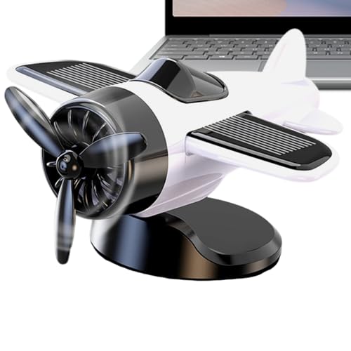 Solar Airplane Toy, Car Ornament, Rotating Solar-Powered Decoration, Racing Fan Model Design, Interior Accessory for Car Dashboard and Vehicle Collectible, White Red Yellow Green von Fbinys