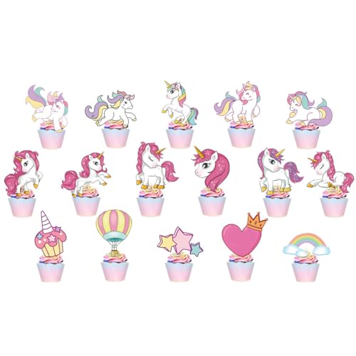 17 essbare Kuchendekorationen, Einhorn-Geburtstagsdekorationen, essbare, Einhorn-Kuchendekorationen, Einhorn-Geburtstagsmuffin-Dekorationen, Einhorn-Cupcake-Dekorationen von Fc'Noqgn