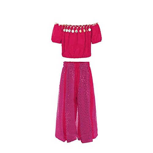 Fccrian Handgefertigtes Bauchtanz-Kostüm für Kinder, Mädchen, Bauchtanz-Kostüm, Geburtstag, Mädchen, Outfit Größe 16 (Hot Pink, 7–9 Jahre) von Fccrian