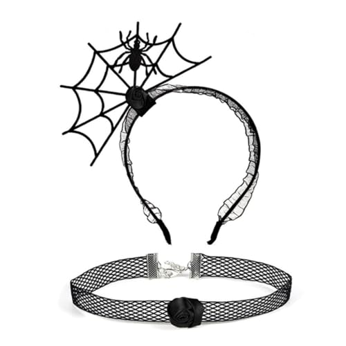 Fcnjsao 2 Stück Cosplay Party Spinnennetz Form Haarreifen und Spitze Choker Punk Hot Girls Lustiges Kostüm Neuheit für Halloween Party von Fcnjsao