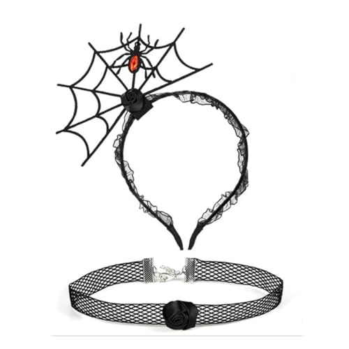 Fcnjsao 2 Stück Cosplay Party Spinnennetz Form Haarreifen und Spitze Choker Punk Hot Girls Lustiges Kostüm Neuheit für Halloween Party von Fcnjsao