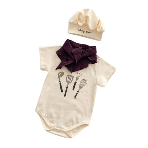 Fcnjsao 3pcs Baby Chefs Fotografie Outfit Set Hutschal Und Body Baumwoll Neugeborenen Foto Requisiten Kostüm Für Einfache Windelwechselköche Aus Baumwollköchen Outfit Photoshooting Requisiten von Fcnjsao