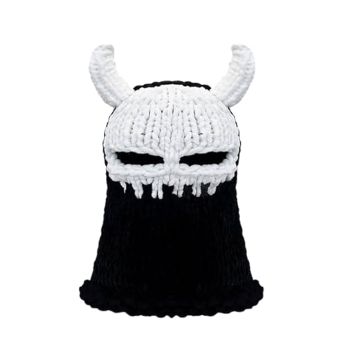Fcnjsao Devil Horned Halloween Caps Atmungsabstimmung Warm Halb Fläche Für Erwachsene Cosplay Kostümhut Party Requisiten Gesicht Maske Winter Warmer von Fcnjsao