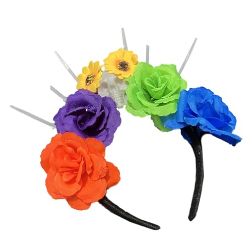 Fcnjsao Faschings-Haarschmuck, Halloween-Haarbänder, Mexikaner, Kopfschmuck, Tag der Toten, Stirnband, Blumenschmuck von Fcnjsao
