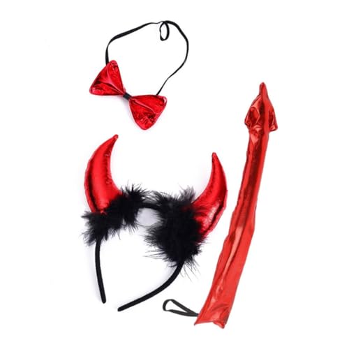 Fcnjsao Haarreif in Cartoon-Teufelshornform, mit Schwanz und Fliege, Haarhalter, Cosplay-Party, Werkzeuge für Jugendliche und Frauen von Fcnjsao