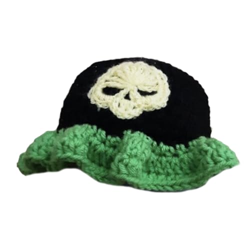 Fcnjsao Häkel-Hut für Damen, Fischerhut, Blumenmuster, Pullover, Totenkopf, Fischerhut, Unisex, Halloween, Partyhut von Fcnjsao