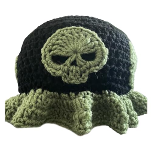 Fcnjsao Häkel-Hut für Damen, Fischerhut, Blumenmuster, Pullover, Totenkopf, Fischerhut, Unisex, Halloween, Partyhut von Fcnjsao
