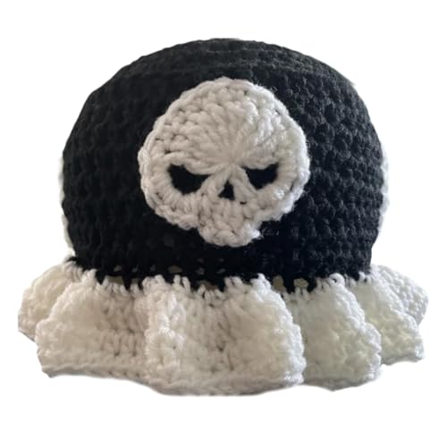 Fcnjsao Häkel-Hut für Damen, Fischerhut, Blumenmuster, Pullover, Totenkopf, Fischerhut, Unisex, Halloween, Partyhut von Fcnjsao