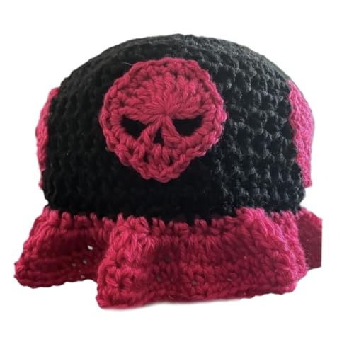 Fcnjsao Häkel-Hut für Damen, Fischerhut, Blumenmuster, Pullover, Totenkopf, Fischerhut, Unisex, Halloween, Partyhut von Fcnjsao