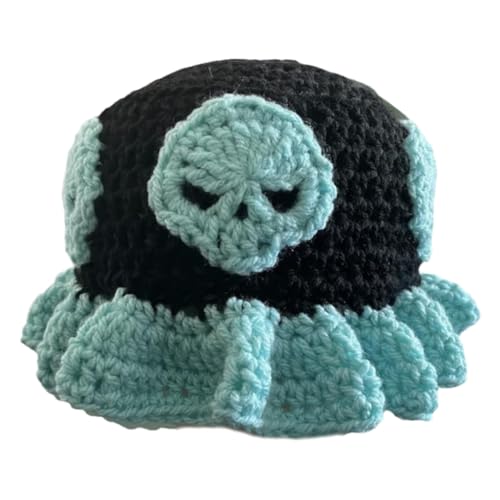Fcnjsao Häkel-Hut für Damen, Fischerhut, Blumenmuster, Pullover, Totenkopf, Fischerhut, Unisex, Halloween, Partyhut von Fcnjsao