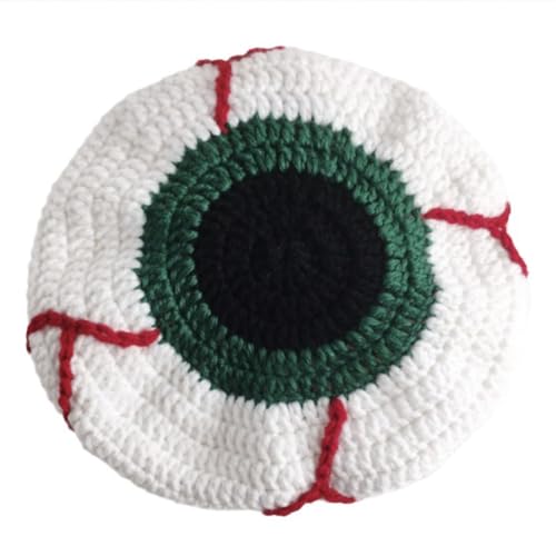 Fcnjsao Häkelmütze für Damen, Erwachsene, realistischer Eyeball-Hut, Pullover, Totenkopf-Hut, Unisex, Halloween-Partyhut von Fcnjsao