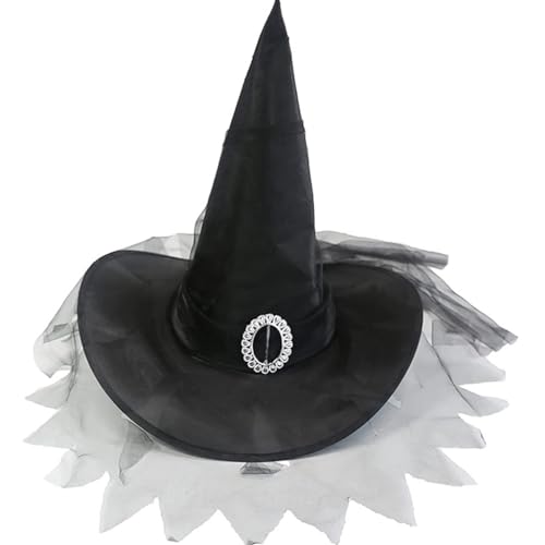 Fcnjsao Halloween Hexe Zauberer Hut Karneval Party Kopfbedeckung mit plissiertem Schleier Teufel Cosplay Requisiten für Erwachsene Frauen Männer Fcnjsao Halloween Hexe Zauberer Hut Karneval Party Kopfbedeckung mit plissiertem Schleier Teufel Cosplay Requisiten für Erwachsene Frauen Männer von Fcnjsao
