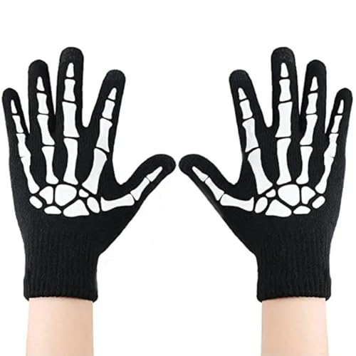 Fcnjsao Halloween-Skelett-Klauen-Handschuhe, leuchten im Dunkeln, Kostüm-Handschuhe, Totenkopf-Hut, Party-Requisiten, Handwärmer von Fcnjsao