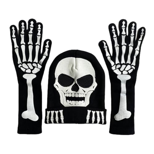 Fcnjsao Halloween-Skelett-Klauen-Handschuhe, leuchten im Dunkeln, Kostüm-Handschuhe, Totenkopf-Hut, Party-Requisiten, Handwärmer Fcnjsao Halloween-Skelett-Klauen-Handschuhe, leuchten im Dunkeln, Kostüm-Handschuhe, Totenkopf-Hut, Party-Requisiten, Handwärmer von Fcnjsao