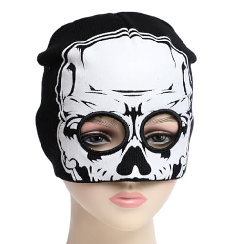 Fcnjsao Halloween-Strickmütze, gruselig, Skelett, Alien, Kopfbedeckung, Party, Urlaub, Winter, warme Mütze, Ganzkopf-Skelett von Fcnjsao