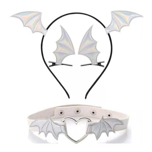 Fcnjsao Kopfbedeckung Dunkle Haarspange Mädchen Choker Halsband Haarspange Teufelsflügel Stirnband Set Fledermausflügel Vielseitig Choker von Fcnjsao