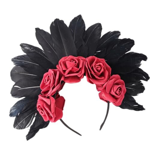 Fcnjsao Mystical Black Gefiedertes Kopfstück Mit Blumendetail Haardekoration Ideal Für Halloween Feierlichkeiten Und Auftritte von Fcnjsao
