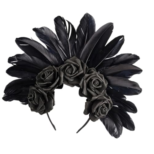 Fcnjsao Mystical Black Gefiedertes Kopfstück Mit Blumendetail Haardekoration Ideal Für Halloween Feierlichkeiten Und Auftritte von Fcnjsao