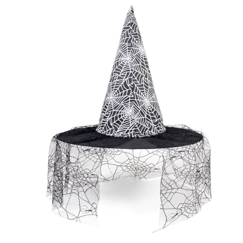 Fcnjsao Schleier Tüll Hexenhut Halloween Kostüm Zubehör für Halloween Party Spinnweben Sheer Kopfbedeckung für Maskerade Fcnjsao Schleier Tüll Hexenhut Halloween Kostüm Zubehör für Halloween Party Spinnweben Sheer Kopfbedeckung für Maskerade von Fcnjsao