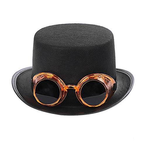 Fcnjsao Steampunk Gothic Zylinder mit abnehmbarer Brille Karneval Halloween Kappe Hüte für Damen und Herren von Fcnjsao
