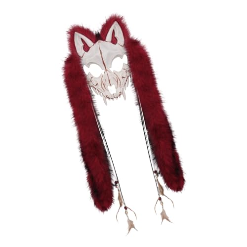 Fcnjsao Tier Halloween Kunstpelze Wikinger Füchse Werwölfe Kostüm Cosplay Zubehör Pelzige Wolfsmaske Themenparty Pelztier Wolf von Fcnjsao