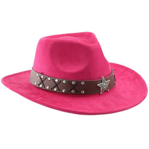 Vintage PU Leder Gürtel Hut Cosplay Kostüm Panama Bühnenkünstler Tanzen Erwachsene Ethno Wildleder Alle passenden breiten Krempen Fedoras Hut von Fcnjsao