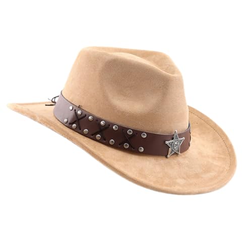 Vintage PU Leder Gürtel Hut Cosplay Kostüm Panama Bühnenkünstler Tanzen Erwachsene Ethno Wildleder Alle passenden breiten Krempen Fedoras Hut von Fcnjsao