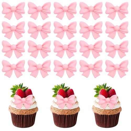 Cupcake-Topper mit Schleife, rosa Harz-Schleife, Kuchendekorationen, 3D-Schleifen, Nagelanhänger, Schmuck-Dekoration, Zubehör für Bastelarbeiten, Themenparty-Dekoration, Zubehör, 20 Stück von FdcLixuvol