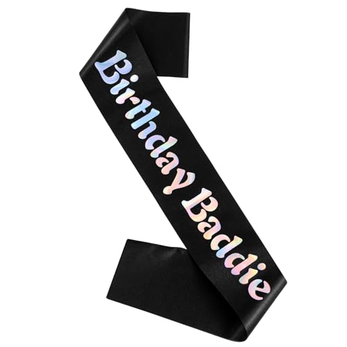 Birthday Baddie Schärpe Bedrucken, Weiche Glitzer Satin Schwarze Happy Birthday Junge Geburtstag Schärpe Mit Mehrfarbiger Folie Für Frauen Mädchen Männer Geburtstag Party Dekorationen Zubehör von FdcLixuvol