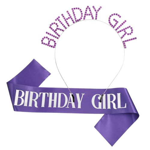 Geburtstag Schärpe & Tiara Lila Schärpe und Krone Happy Birthday Party Dekoration Mädchen Prinzessin Lila Tiara Glitzer Stirnband von FdcLixuvol