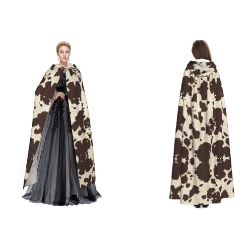 Fdfekgvplp Brauner Umhang mit Kuh-Punkten, bedruckt, mit Kapuze, Halloween, Mittelalter-Kostüm, Erwachsene, Cosplay, langer Umhang für Damen und Herren von Fdfekgvplp