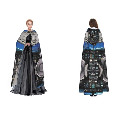 Fdfekgvplp Flugzeug-Cockpit, bedruckter Kapuzenumhang, Halloween, Mittelalter-Kostüm, Erwachsene, Cosplay, langer Umhang für Damen und Herren von Fdfekgvplp