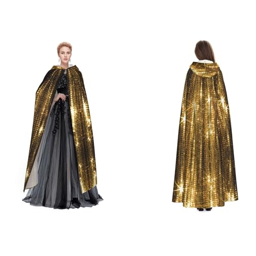 Fdfekgvplp Goldener Pailletten-Umhang mit Kapuze, für Halloween, Mittelalter-Kostüm, Erwachsene, Cosplay, langer Umhang für Damen und Herren Fdfekgvplp Goldener Pailletten-Umhang mit Kapuze, für Halloween, Mittelalter-Kostüm, Erwachsene, Cosplay, langer Umhang für Damen und Herren von Fdfekgvplp