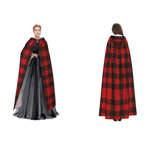 Fdfekgvplp Karierter roter und schwarzer Kapuzenumhang für Halloween, Mittelalter-Kostüm, Erwachsene, Cosplay, langer Umhang für Damen und Herren Fdfekgvplp Karierter roter und schwarzer Kapuzenumhang für Halloween, Mittelalter-Kostüm, Erwachsene, Cosplay, langer Umhang für Damen und Herren von Fdfekgvplp