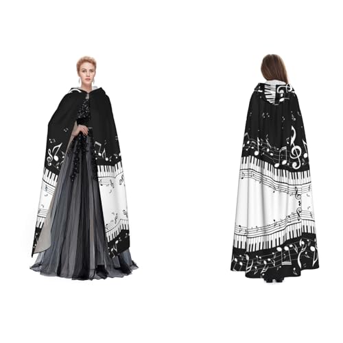 Fdfekgvplp Klaviertasten mit Musiknoten, bedruckter Kapuzenumhang, Halloween, Mittelalter-Kostüm, Erwachsenenkostüm, Cosplay, langer Umhang für Damen und Herren von Fdfekgvplp