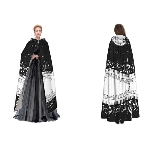 Fdfekgvplp Schwarz-Weißer Kapuzenumhang mit Musiknoten-Druck, Halloween, Mittelalter-Kostüm, Erwachsene, Cosplay, langer Umhang für Damen und Herren Fdfekgvplp Schwarz-Weißer Kapuzenumhang mit Musiknoten-Druck, Halloween, Mittelalter-Kostüm, Erwachsene, Cosplay, langer Umhang für Damen und Herren von Fdfekgvplp