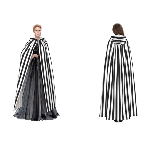 Fdfekgvplp Schwarz-weißer gestreifter Kapuzenumhang für Halloween, Mittelalter-Kostüm, Erwachsene, Cosplay, langer Umhang für Damen und Herren Fdfekgvplp Schwarz-weißer gestreifter Kapuzenumhang für Halloween, Mittelalter-Kostüm, Erwachsene, Cosplay, langer Umhang für Damen und Herren von Fdfekgvplp