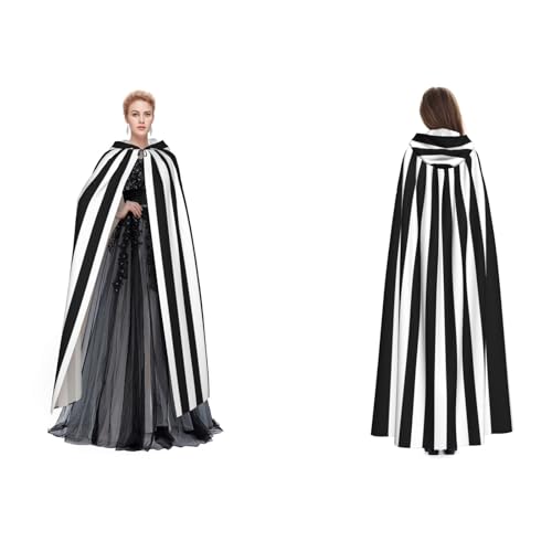 Fdfekgvplp Schwarz-weißer gestreifter Kapuzenumhang für Halloween, Mittelalter-Kostüm, Erwachsene, Cosplay, langer Umhang für Damen und Herren Fdfekgvplp Schwarz-weißer gestreifter Kapuzenumhang für Halloween, Mittelalter-Kostüm, Erwachsene, Cosplay, langer Umhang für Damen und Herren von Fdfekgvplp