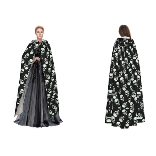 Fdfekgvplp Schwarzer Totenkopf-Umhang mit Kapuze, Halloween, Mittelalter-Kostüm, Erwachsene, Cosplay, langer Umhang für Damen und Herren von Fdfekgvplp