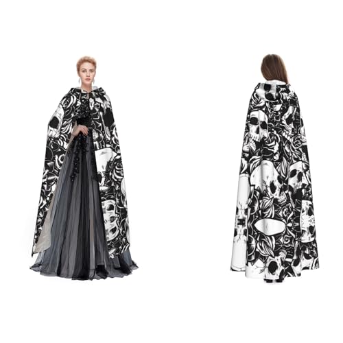 Fdfekgvplp Schwarzer Umhang mit Kapuze und Totenkopf-Motiv, Halloween, Mittelalter-Kostüm, Erwachsene, Cosplay, langer Umhang für Damen und Herren Fdfekgvplp Schwarzer Umhang mit Kapuze und Totenkopf-Motiv, Halloween, Mittelalter-Kostüm, Erwachsene, Cosplay, langer Umhang für Damen und Herren von Fdfekgvplp