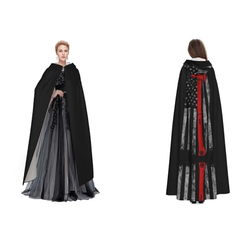 Feuerwehrmann Axt rote Linie Flagge gedruckt Kapuzenumhang Halloween Mittelalter Kostüm Erwachsene Cosplay langer Umhang für Damen und Herren Feuerwehrmann Axt rote Linie Flagge gedruckt Kapuzenumhang Halloween Mittelalter Kostüm Erwachsene Cosplay langer Umhang für Damen und Herren von Fdfekgvplp