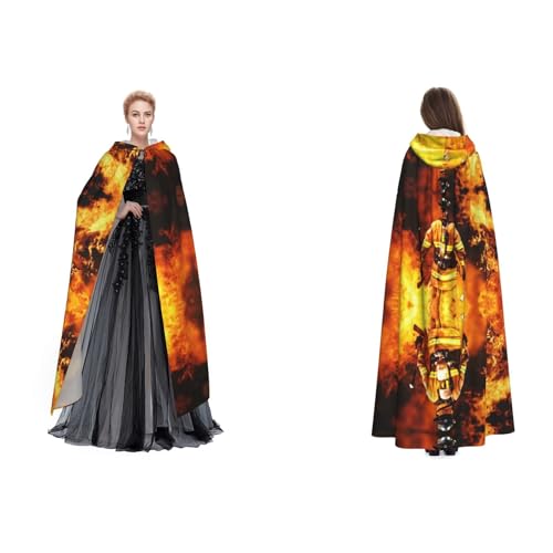 Feuerwehrmann Feuerwehrmann Flamme gedruckt Kapuzenumhang Halloween Mittelalter Kostüm Erwachsene Cosplay langer Umhang für Damen und Herren von Fdfekgvplp