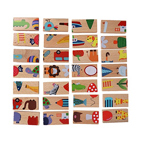 28 Stücke Gebäude Domino Blöcke Set Tier Farbige Holzpuzzle Frühe Pädagogische Spielzeug für Kinder von Fdit