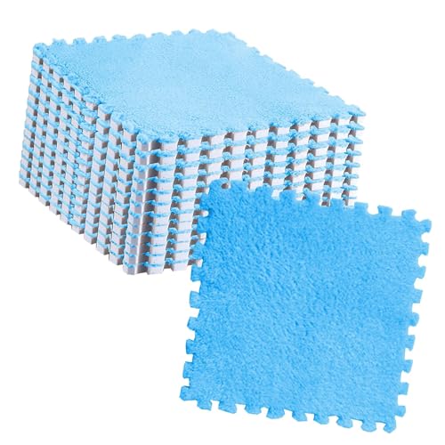 Fdit Mode Plüsch Ineinandergreifende Mattenfliesen Erschossener Nicht -Slip -Teppichfliesen für Kinderzimmer 10pcs (Blue) von Fdit