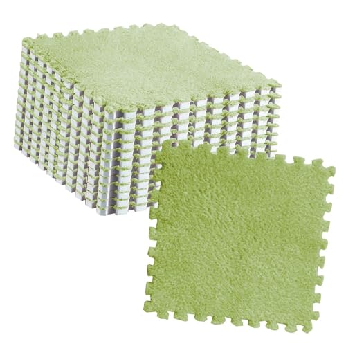 Fdit Mode Plüsch Ineinandergreifende Mattenfliesen Erschossener Nicht -Slip -Teppichfliesen für Kinderzimmer 10pcs (Leuchtendes Grün) von Fdit