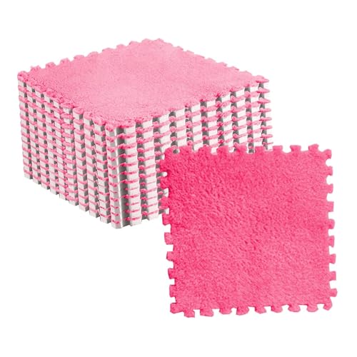 Fdit Mode Plüsch Ineinandergreifende Mattenfliesen Erschossener Nicht -Slip -Teppichfliesen für Kinderzimmer 10pcs (Rosenrot) von Fdit