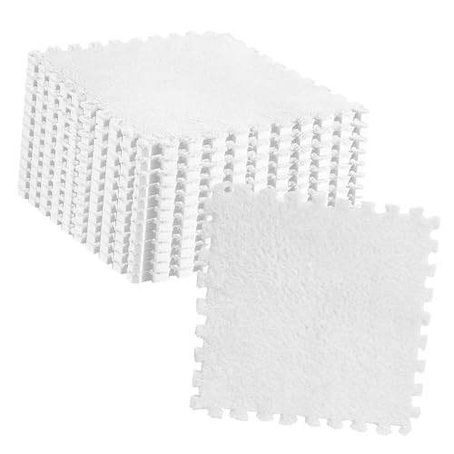 Fdit Mode Plüsch Ineinandergreifende Mattenfliesen Erschossener Nicht -Slip -Teppichfliesen für Kinderzimmer 10pcs (White) von Fdit